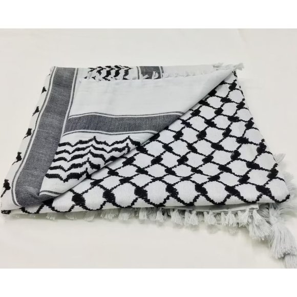 Houndstooth scarf, Keffiyeh, Arafat Hatta, cotton wide scarf with tassels, Shema - Picture 3 of 3